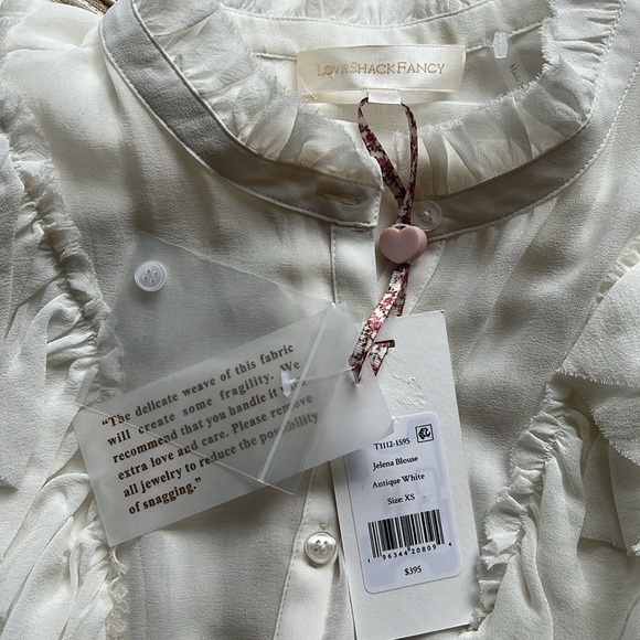 LoveShackFancy Jelena Silk Blouse in Antique White XS $395 - Picture 8 of 16
